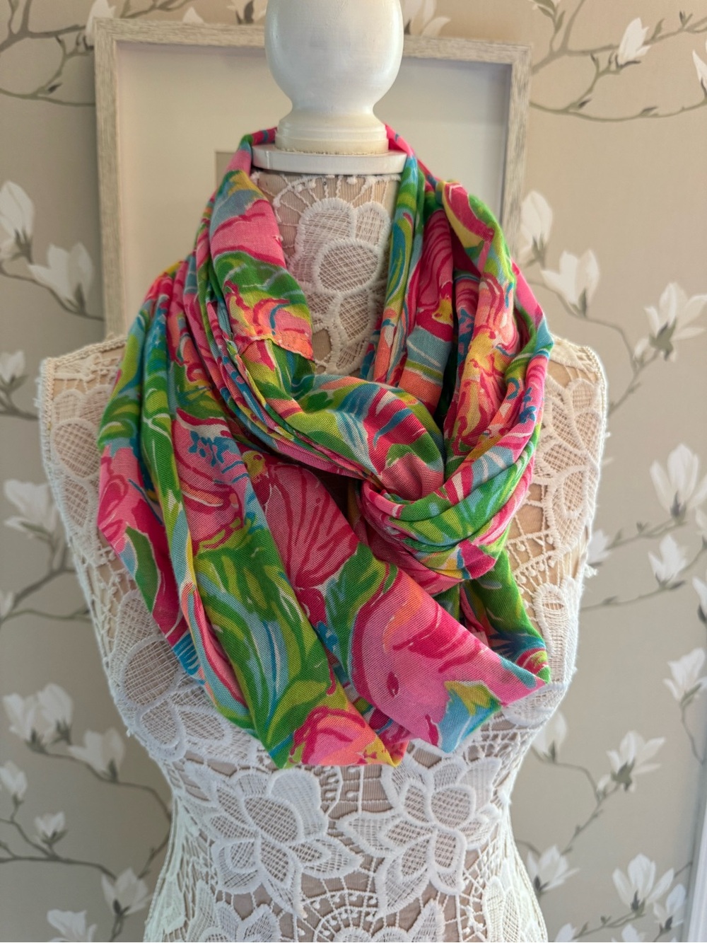 Lilly Pulitzer Pink, Green & Blue Floral Infinity Scarf
